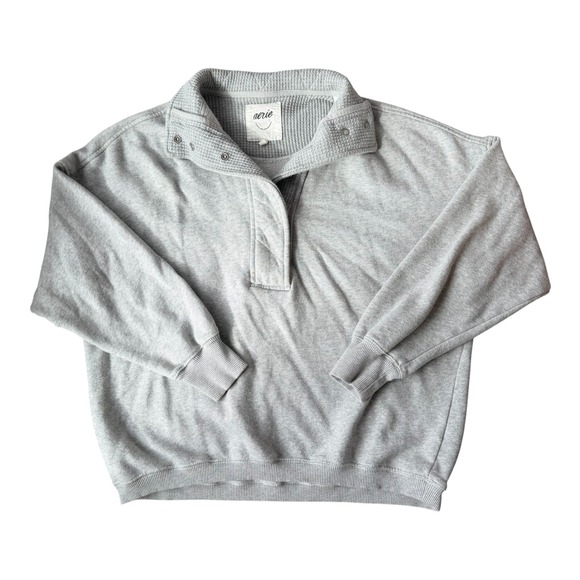 Aerie Getaway Quarter Snap Sweatshirt Gray Small Oversized Cozy Minimalist Women - Picture 2 of 5